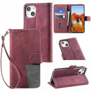 Splicing Leather Phone Case For iPhone 14(Red)