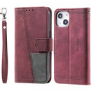 Splicing Leather Phone Case For iPhone 14(Red)