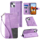 Splicing Leather Phone Case For iPhone 14(Purple)