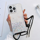 Lanyard Glitter Epoxy Clear Phone Case For iPhone 14 Pro Max(Black)