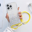 Lanyard Glitter Epoxy Clear Phone Case For iPhone 14 Pro Max(Yellow)