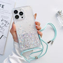 Lanyard Glitter Epoxy Clear Phone Case For iPhone 14 Pro Max(Blue)