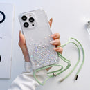 Lanyard Glitter Epoxy Clear Phone Case For iPhone 14 Pro Max(Green)