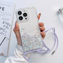 Lanyard Glitter Epoxy Clear Phone Case For iPhone 14 Pro Max(Purple)