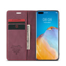 For Huawei P40 CaseMe-013 Multifunctional Horizontal Flip Leather Case with Card Slot & Holder & Wallet(Wine Red)