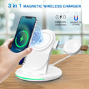 W-03 3 in 1 Magnetic Wireness Charge with 15W Adapter / USB-C Cable, Plug Type:EU Plug(White)