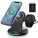W-03 3 in 1 Magnetic Wireness Charge with 15W Adapter / USB-C Cable, Plug Type:EU Plug(Black)