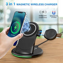W-03 3 in 1 Magnetic Wireness Charge with 15W Adapter / USB-C Cable, Plug Type:EU Plug(Black)