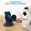 W-03 3 in 1 Magnetic Wireness Charge with 15W Adapter / USB-C Cable, Plug Type:EU Plug(Black)