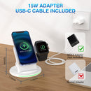 W-03 3 in 1 Magnetic Wireness Charge with 15W Adapter / USB-C Cable, Plug Type:UK Plug(White)