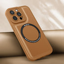 For iPhone 14 Plus Magsafe Magnetic Plain Leather Phone Case (Brown)