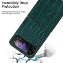 For Samsung Galaxy Z Flip4 Leather Shockproof Protective Phone Case(Green Crocodile Texture)