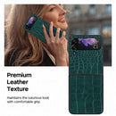 For Samsung Galaxy Z Flip4 Leather Shockproof Protective Phone Case(Green Crocodile Texture)