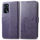 For OPPO A16e Four-leaf Clasp Embossed Buckle Leather Phone Case(Purple)