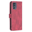 For Motorola Moto G62 Magnetic Buckle Rhombus Texture Leather Phone Case(Red)