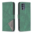 For Motorola Moto G62 Magnetic Buckle Rhombus Texture Leather Phone Case(Green)