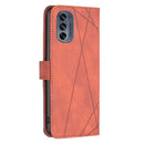 For Motorola Moto G62 Magnetic Buckle Rhombus Texture Leather Phone Case(Brown)