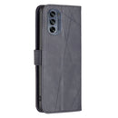 For Motorola Moto G62 Magnetic Buckle Rhombus Texture Leather Phone Case(Black)