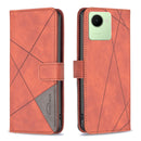 For Realme C30 Magnetic Buckle Rhombus Texture Leather Phone Case(Brown)