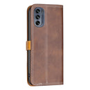 For Motorola Moto G62 Color Matching Double Sewing Thread Leather Phone Case(Brown)