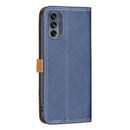 For Motorola Moto G62 Color Matching Double Sewing Thread Leather Phone Case(Blue)