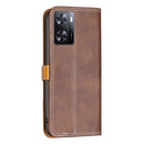 For OPPO A57 4G Color Matching Double Sewing Thread Leather Phone Case(Brown)