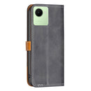 For Realme C30 Color Matching Double Sewing Thread Leather Phone Case(Black)