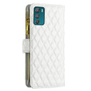 For Motorola Moto G42 4G Diamond Lattice Zipper Wallet Leather Flip Phone Case(White)