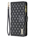 For Motorola Moto G42 4G Diamond Lattice Zipper Wallet Leather Flip Phone Case(Black)