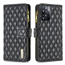 For OPPO A57 4G Diamond Lattice Zipper Wallet Leather Flip Phone Case(Black)