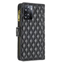 For OPPO A57 4G Diamond Lattice Zipper Wallet Leather Flip Phone Case(Black)