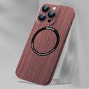 Skin Feel Wood Texture MagSafe Magnetic Phone Case For iPhone 14 Pro Max(Red)