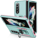 For Samsung Galaxy Z Fold4 PC + TPU Shockproof All Inclusive Phone Case with Holder(Green+Pink)