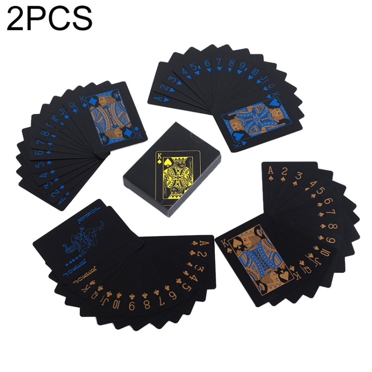 2 PCS Plastic Waterproof PVC Poker Cards, Size:6.3 x 8.9cm(Blue+Gold)