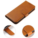 For iPhone 14 Calf Texture Buckle Flip Leather Phone Case (Khaki)