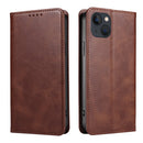 For iPhone 14 Calf Texture Magnetic Flip Leather Phone Case (Brown)