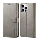 For iPhone 14 Pro LC.IMEEKE Calf Texture Horizontal Flip Leather Case(Grey)