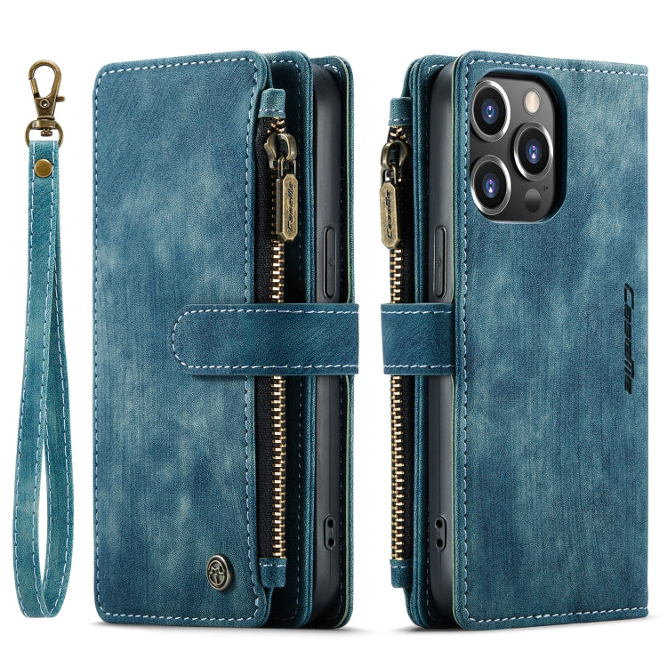 CaseMe C30 Multifunctional Phone Leather Case For iPhone 14 Pro(Blue)