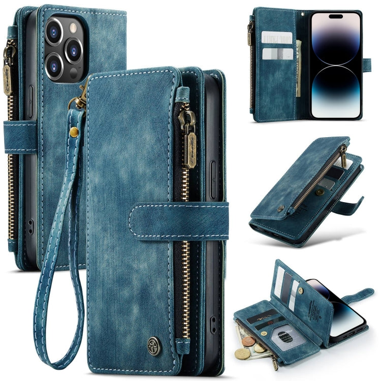 CaseMe C30 Multifunctional Phone Leather Case For iPhone 14 Pro(Blue)