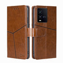 For vivo iQOO 10 Geometric Stitching Leather Phone Case(Light Brown)