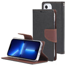 For iPhone 14 Plus GOOSPERY FANCY DIARY Cross Texture Leather Case (Black Brown)