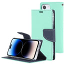 GOOSPERY FANCY DIARY Cross Texture Leather Case For iPhone 14 Pro(Mint Green)