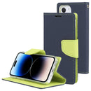 GOOSPERY FANCY DIARY Cross Texture Leather Case For iPhone 14 Pro(Navy Blue)