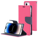 GOOSPERY FANCY DIARY Cross Texture Leather Case For iPhone 14 Pro(Rose Red)