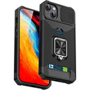 For iPhone 14 Plus Lanyard Slide Camshield Ring Card Phone Case (Black)