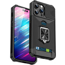 For iPhone 14 Pro Max Lanyard Slide Camshield Ring Card Phone Case (Black)