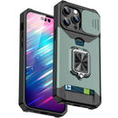 For iPhone 14 Pro Max Lanyard Slide Camshield Ring Card Phone Case (Green)