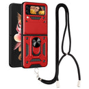 For Samsung Galaxy Z Flip4 Lanyard Slide Camshield Ring Phone Case(Red)
