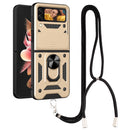 For Samsung Galaxy Z Flip4 Lanyard Slide Camshield Ring Phone Case(Gold)