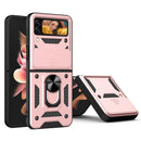 For Samsung Galaxy Z Flip4 Lanyard Slide Camshield Ring Phone Case(Rose Gold)